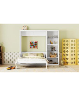 Queen Size Murphy Bed Wall Bed with Shelves, White