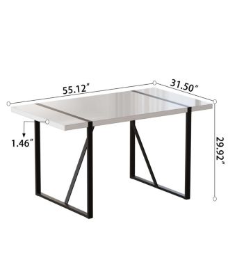  55" Modern Rural Industrial White Dining Table with Black Metal Legs