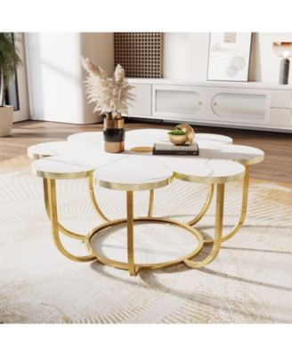 White and Gold Coffee Table, Flower-Shaped