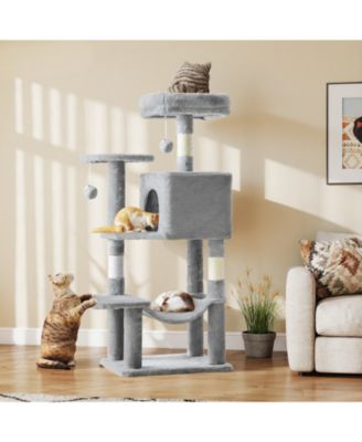 44in Cat Tree Tower: Multi-Cat Climbing, Sisal Posts, Extended Platform, Hammock