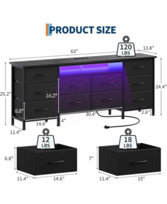 Long Dresser for Bedroom with 10 Fabric Drawers, Entertainment Center TV Stand 65"-75" TV