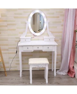 Makeup Vanity Modern Vanity Set Lighted Mirror and Cushioned Stool Make Up Table for Bedrooms, Apartments