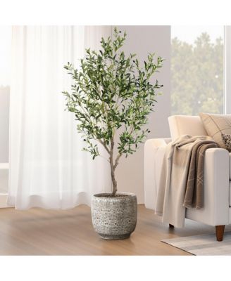 Stone Speckle Textured Ceramic Planter, 12" Grid-Pattern Pot for Indoor/Outdoor Decor