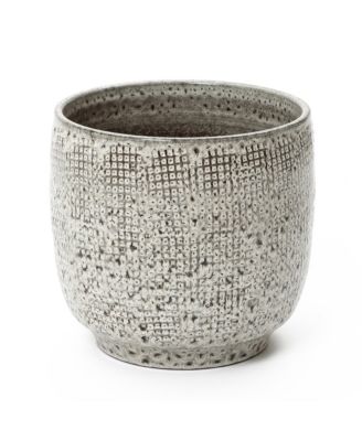 Stone Speckle Textured Ceramic Planter, 12" Grid-Pattern Pot for Indoor/Outdoor Decor