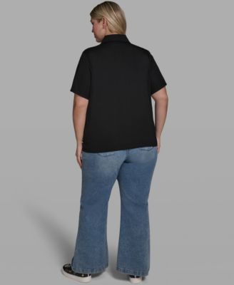 Plus Size Floral Polo Short-Sleeve Top