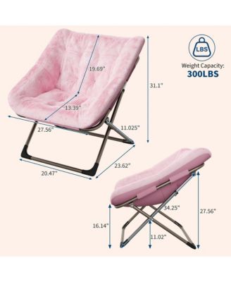 Rabbit Fur Foldable Dish Saucer Chair, Durable Metal Frame Lounge Chair for Kids Teens Adults, Soft Cozy Seating