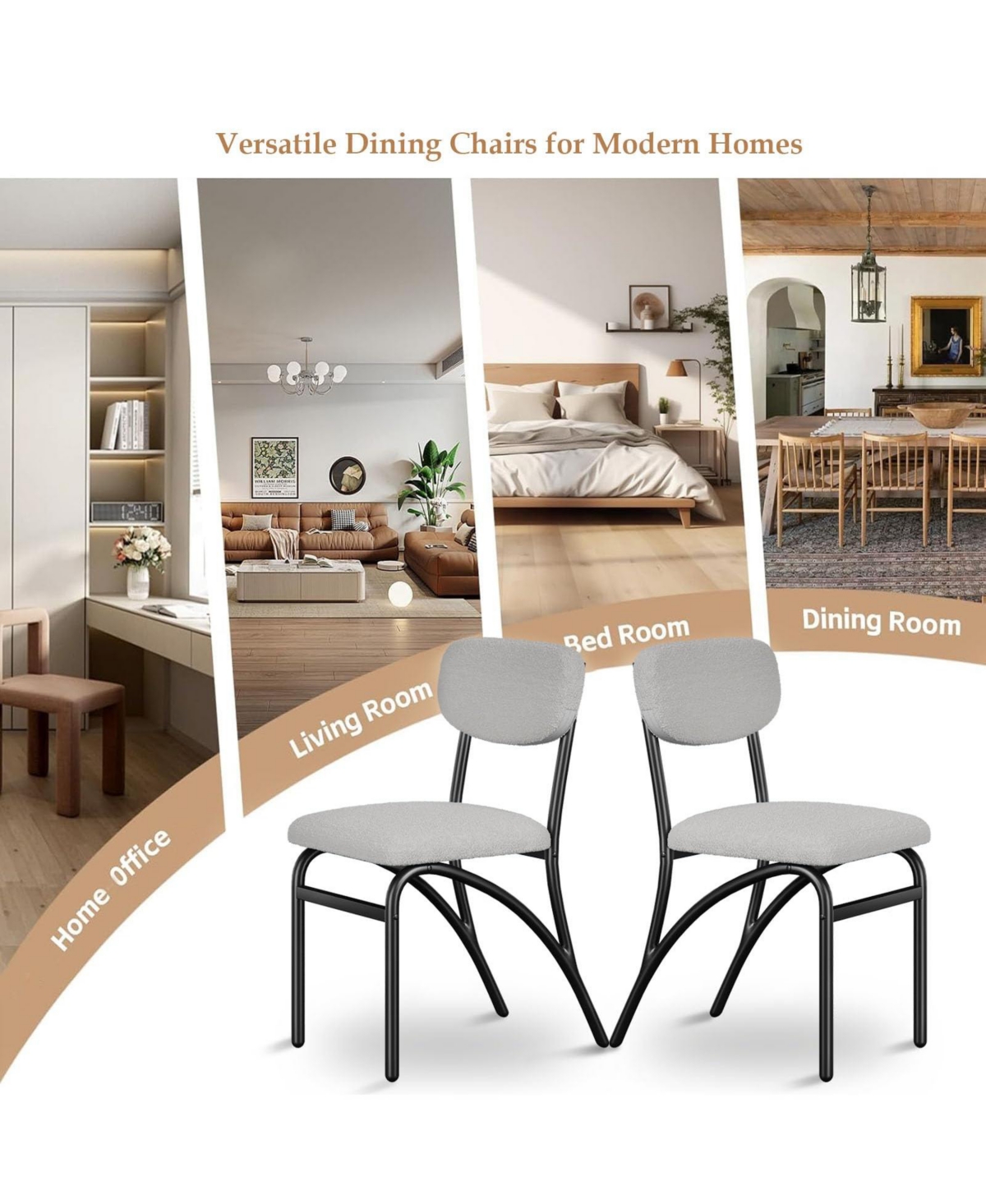 gaomon Set of 4 Modern Boucle Upholstered Dining Chairs, Metal Legs Seating for Kitchen Dining Room & Living Room