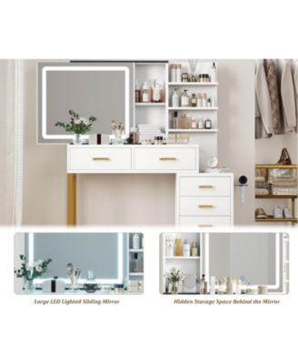 46.8IN Vanity Desk Mirror - LED Lights and Power Outlet - Makeup Vanity Table for Bedrooms, Apartments