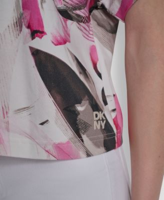 Women's Heart Print Short-Sleeve Crew Neck Top