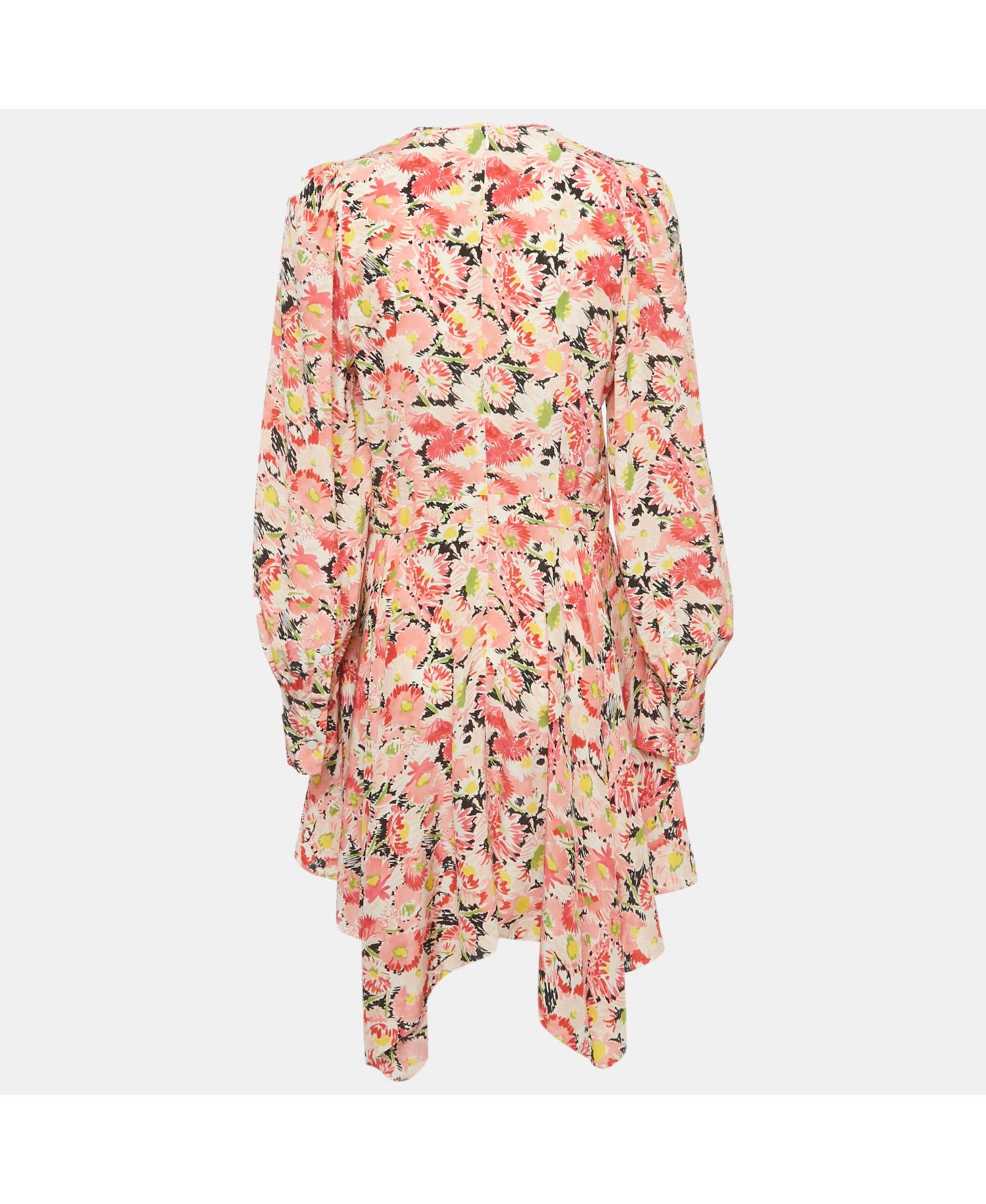 Womens Pink Floral Print Silk Dress