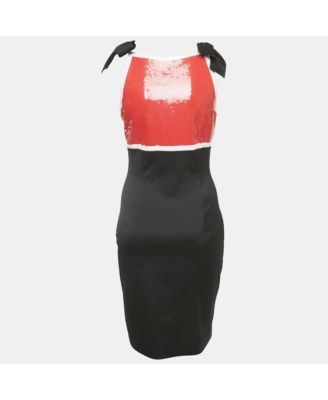 Women's Couture Satin Contrast Sequined Bow Detail Mini Dress