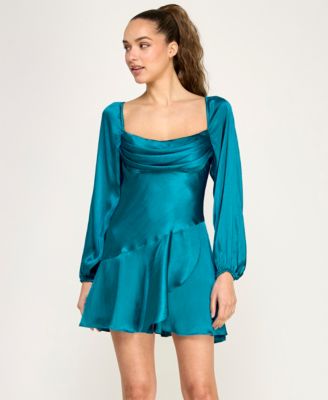Juniors' Chiffon Cowl Neck Flutter Skirt Short Dress