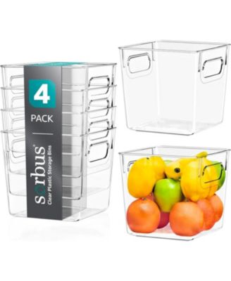 4 Pack Small Clear Storage Bins - for Kitchen, Cabinet Organizer, Pantry & Refrigerator