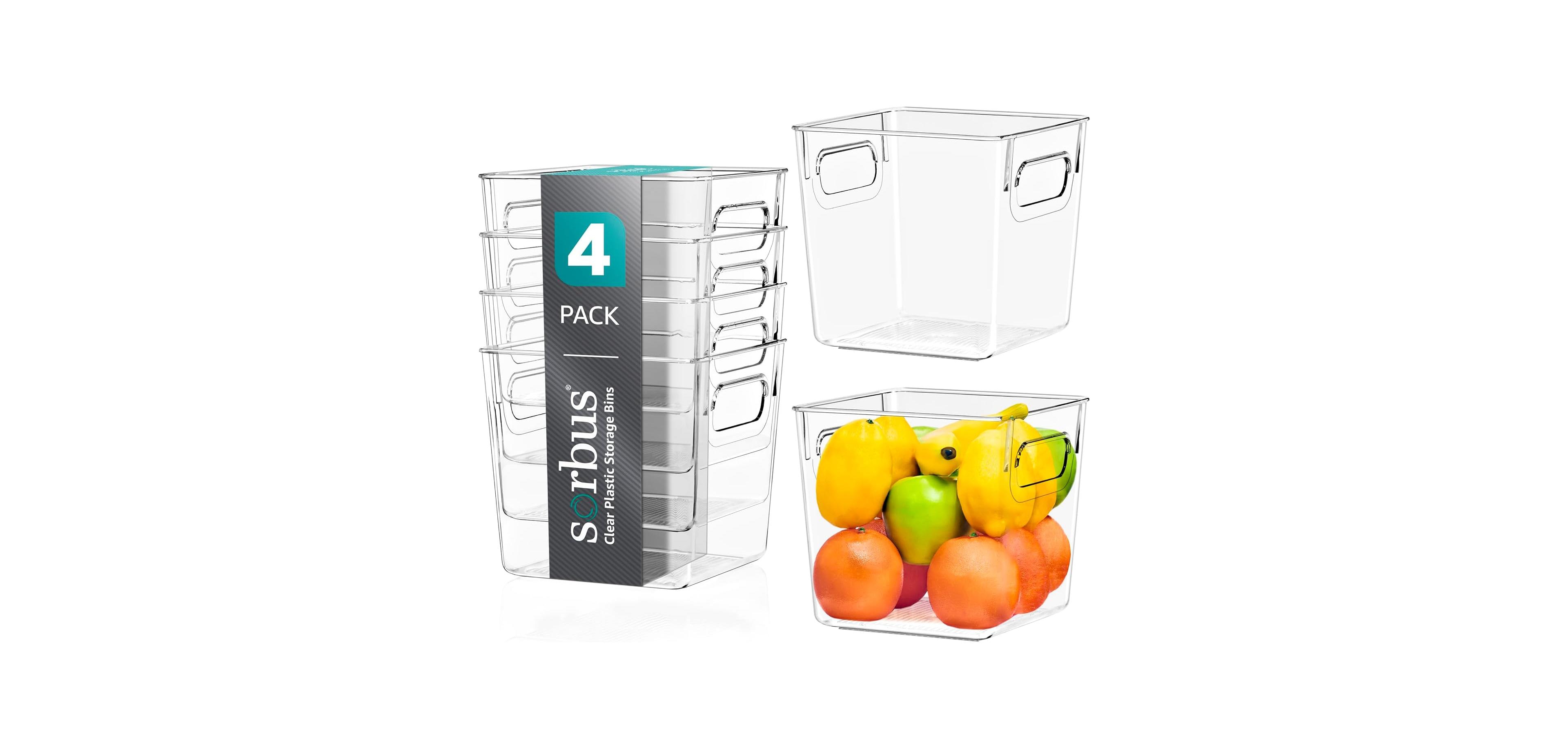 Sorbus 4 Pack Small Clear Storage Bins - for Kitchen, Cabinet Organizer, Pantry & Refrigerator