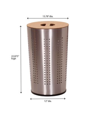 Round Metal Hamper with Engineered Wooden Lid, Stainless Steel