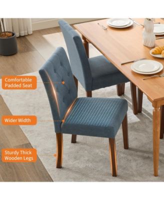 Set of 4 Button Tufted Parsons Dining Chairs, Upholstered Fabric Kitchen Side Chairs with Solid Wood Legs