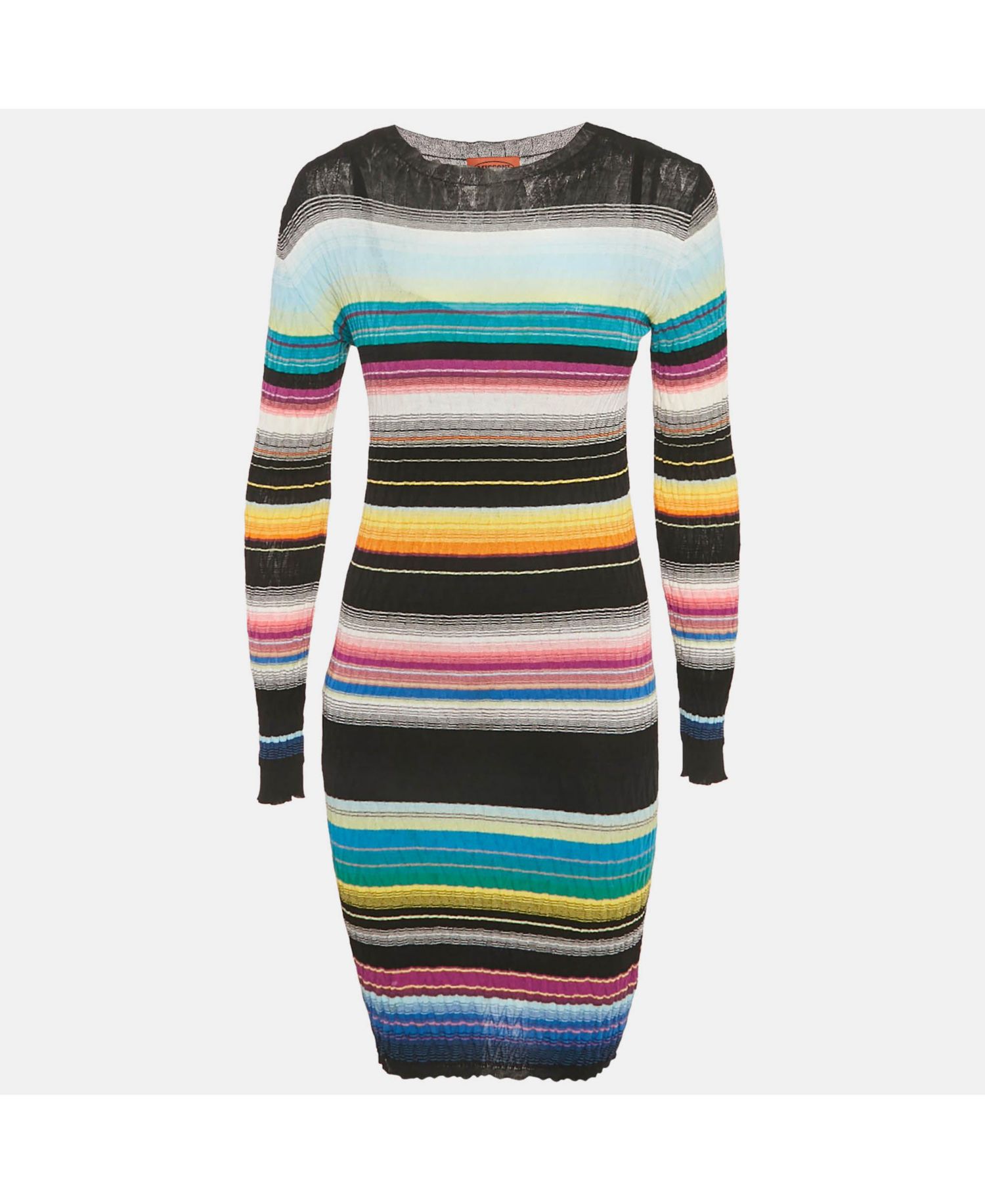 Women's Black Striped Rib Knit Mini Dress