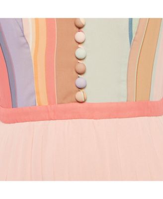 Women's Multicolour Striped Picnic Pleated Midi Dress