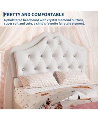 Twin Size Bed Frame with LED Lights & Velvet Crystal Button Headboard, Upholstered Platform Bed with Storage Drawer, Noise Free