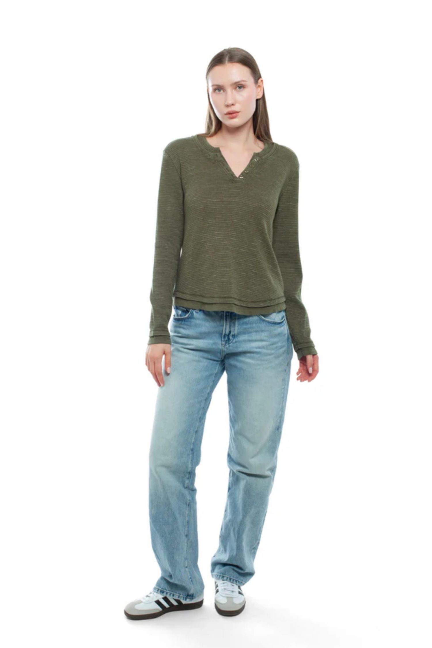 Women's Long Sleeve Henley Mock Tee