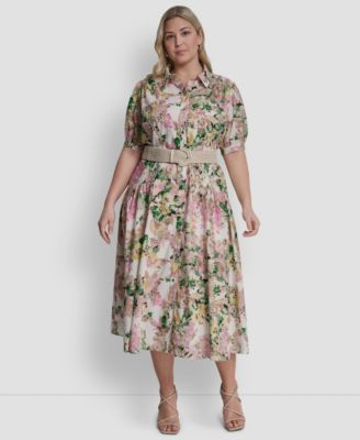 Plus Size Drop Waist Collared Shirtdress