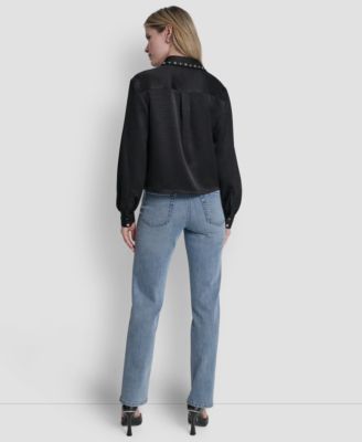 Women's Studded Collar Y-Neck Shirt