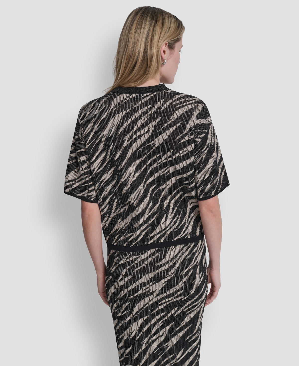 Dkny Women's Pointelle Jacquard Animal Print Pull-On Sweater