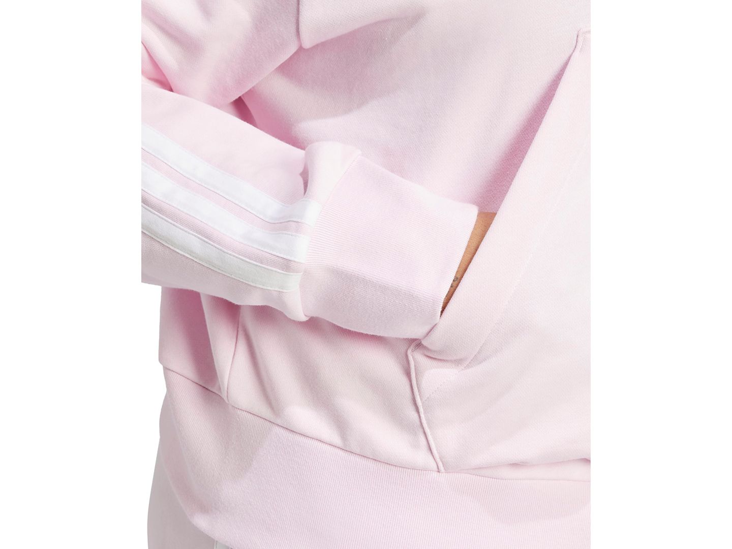 Женское худи adidas Plus Size Essentials 3-Stripes French Terry Sportswear Quarter-Zip, цвет: Прозрачный розовый / Белый — фото 3