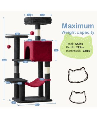 44in Cat Tree Tower: Multi-Cat Climbing, Sisal Posts, Extended Platform, Hammock