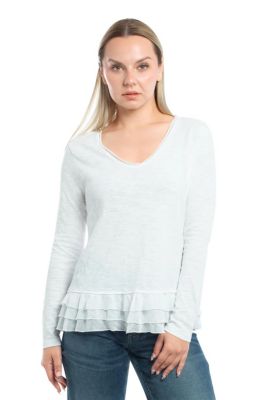Women's V-Neck Mixed Media Long Sleeve Tee
