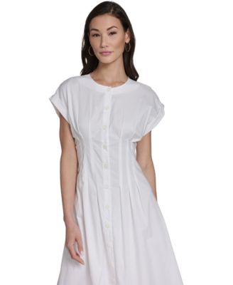 Women's Button Down A-Line Midi Dress