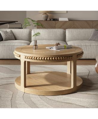 Solid Wood Round Coffee Table - Two-Tier Wood