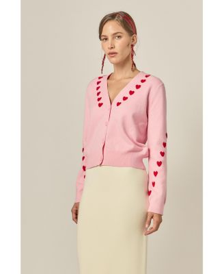 Women's Heart Contrast Knit Cardigan