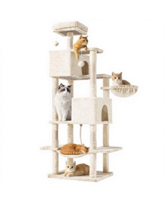 66in Cat Tree Tower: Large Multi-Cat Climbing, Extended Platform, Hammock, Pet House
