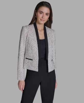 Women's Stand-Up Collar Open-Front Textured Jacket