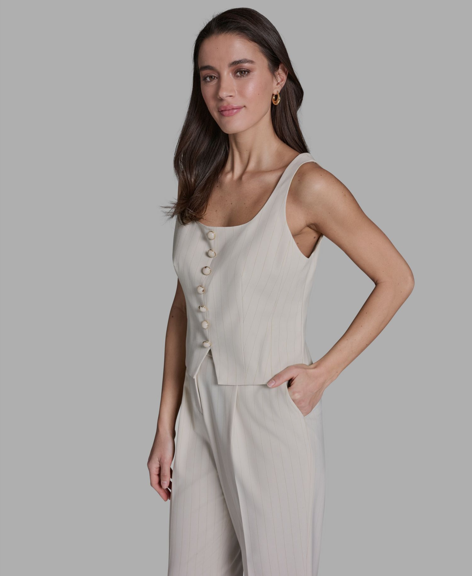 Women's Pinstripe Button-Front Vest