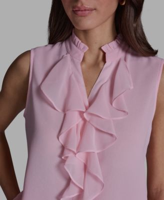 Women's Sleeveless V-Neck Ruffle Front Blouse