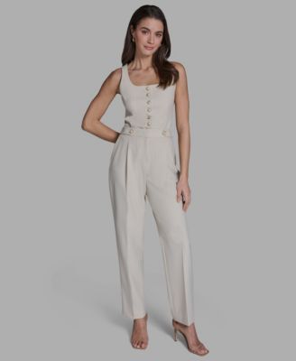 Women's Pinstripe Pleated Mid Rise Pants