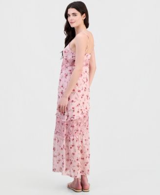 Juniors' Floral Mesh Lace-Inset Dress