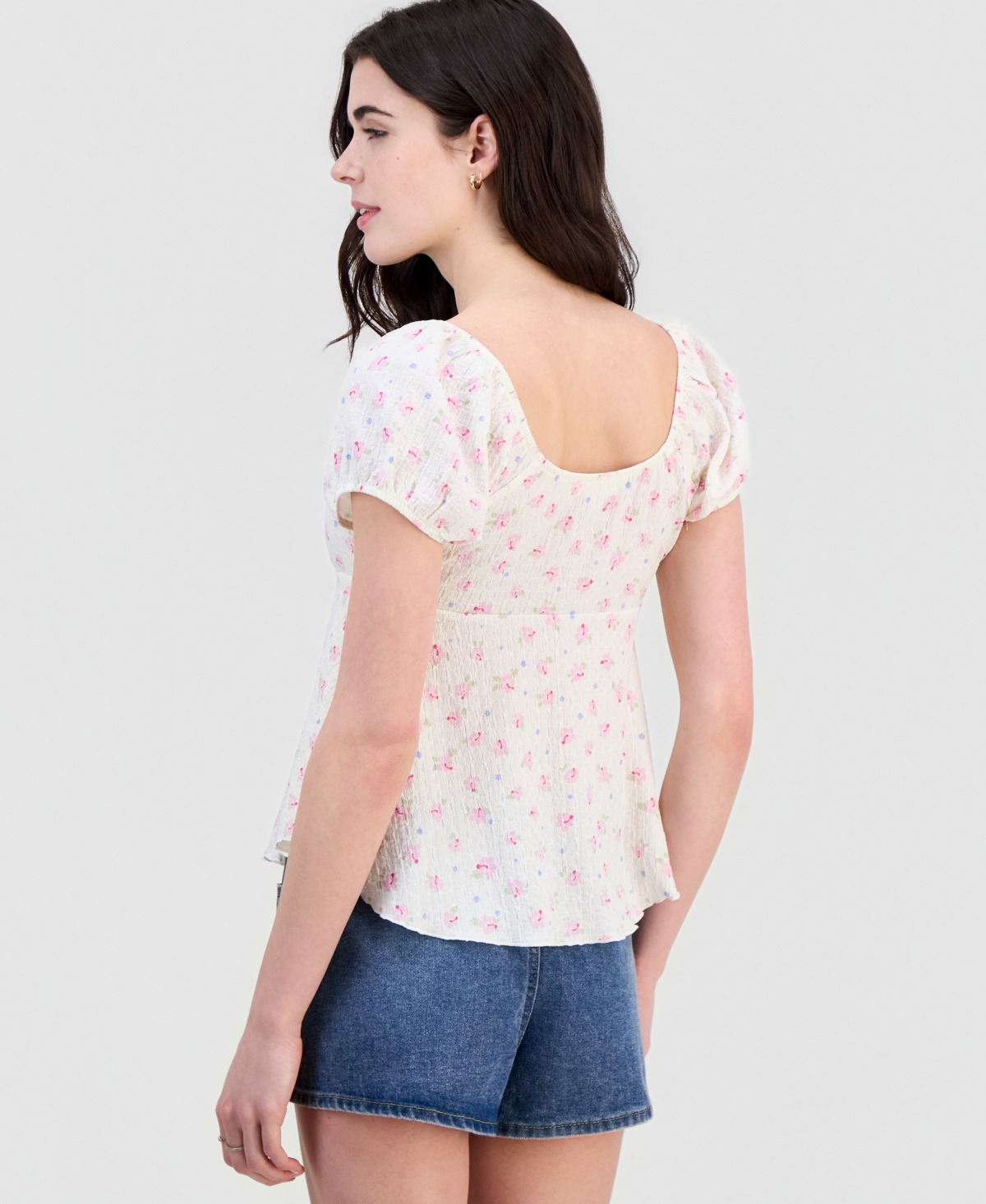 Hippie Rose Juniors' Puff-Sleeve Peplum Top