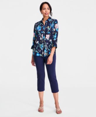 Women's Printed Rhinestone-Button Shirt