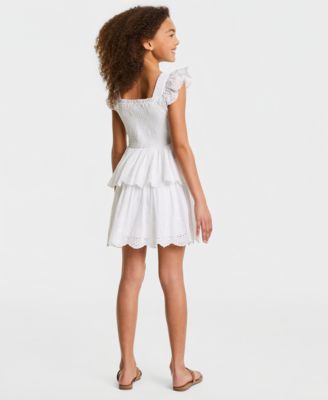 Girls' 7-16 Eyelet Flutter Sleeve Square Neck Dress
