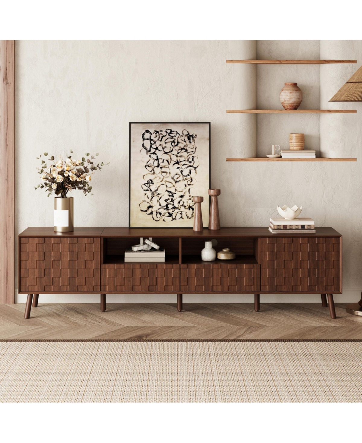 sumyeg 78" Storage Cabinet Tv Stand with Solid Wood Legs