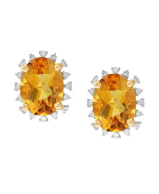 Blue Topaz ( 2-3/4 ct. t.w.) & Diamond (1/10 ct. t.w.) Stud Earrings in 10k Yellow Gold (Also Available in Amethyst, Peridot, Garnet, Citrine)