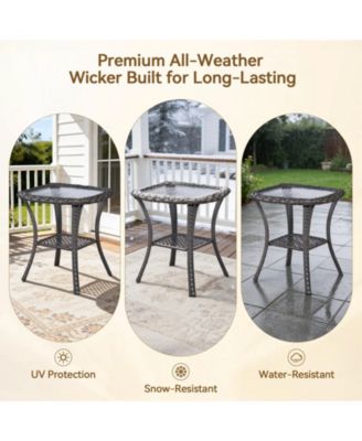 ArcLine Square Wicker Outdoor Side Table with Tempered Glass Top