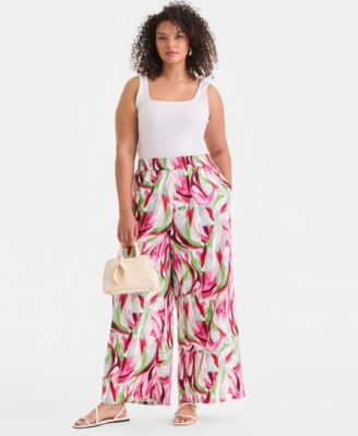 Plus Size Printed Pull-On Wide-Leg Pants
