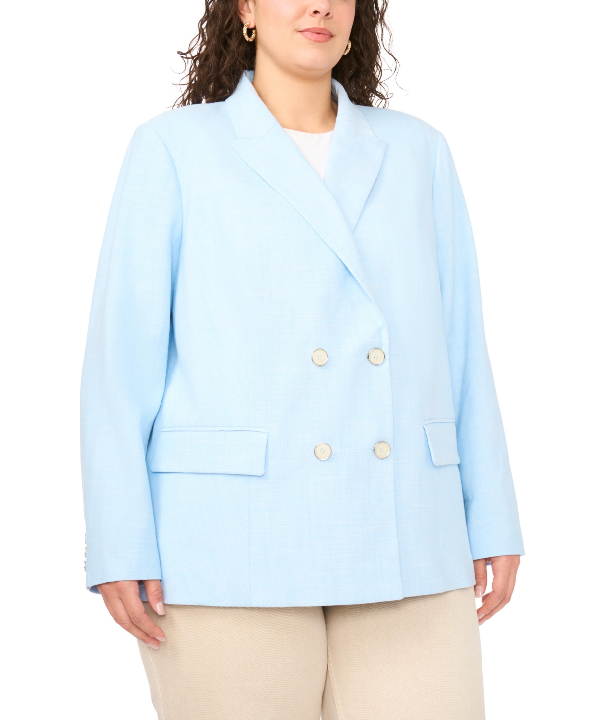 Vince Camuto Plus Double Breasted Flap Pocket Blazer