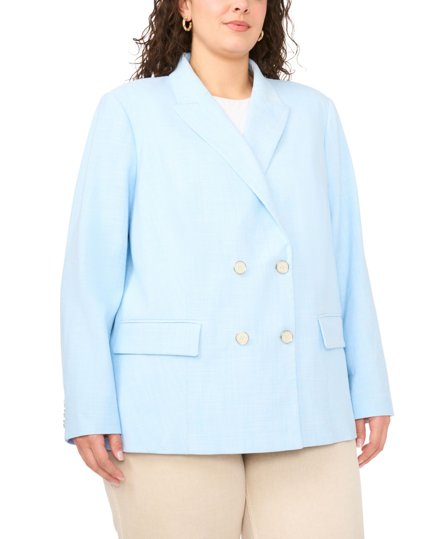 Plus Size Double Breasted Flap Pocket Blazer