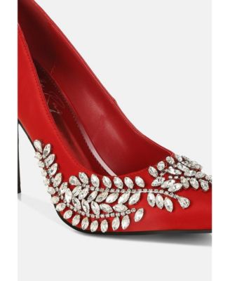Women Ashlyn Rhinestones Embellished Satin Stiletto Pumps