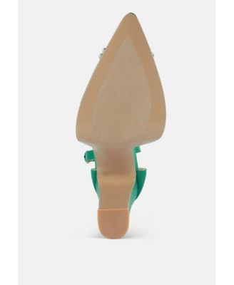 Womens Pearls Brooch Detail Platform Block Heel Sandals